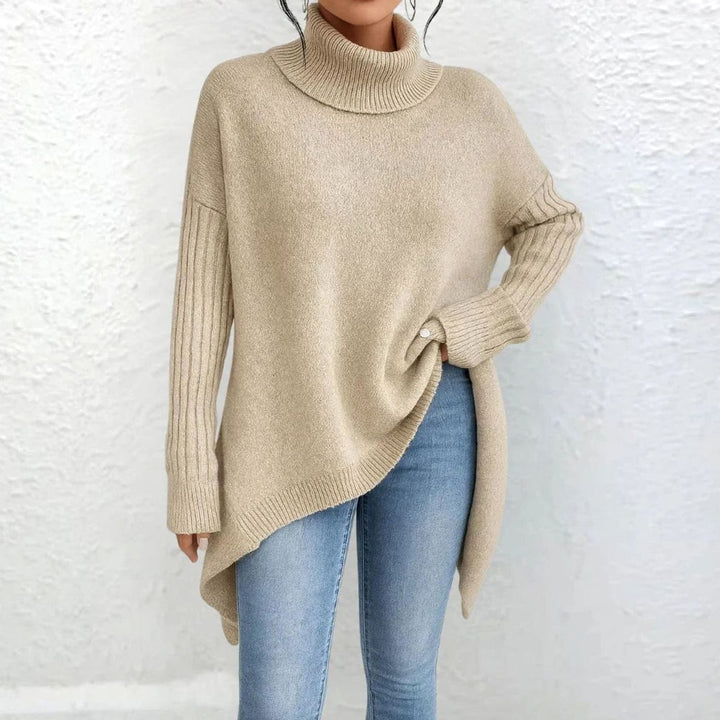 Women's Oversized Turtleneck Knit Sweater Loose-Fit Long Sleeve