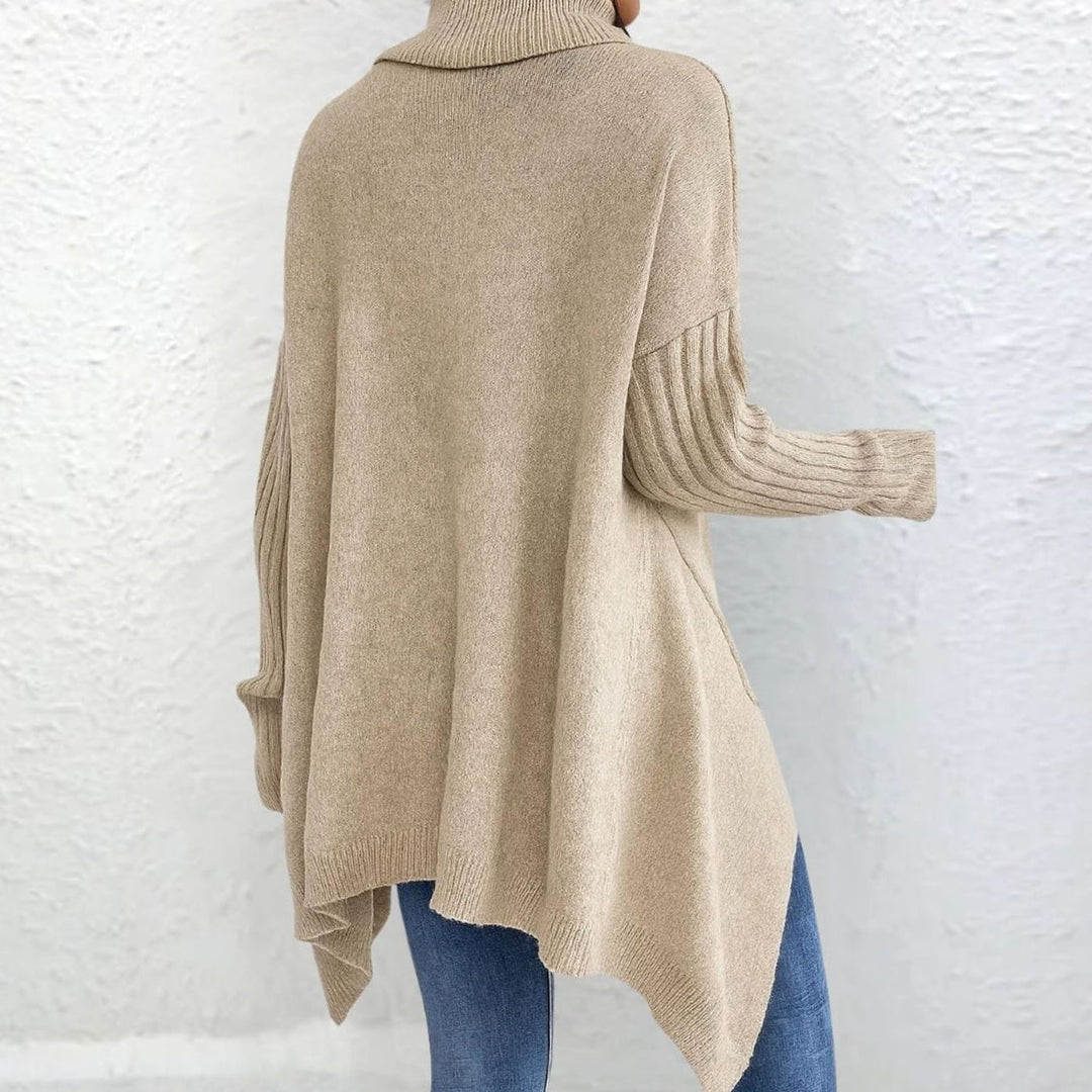 Women's Oversized Turtleneck Knit Sweater Loose-Fit Long Sleeve