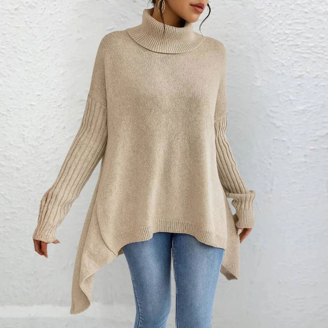 Women's Oversized Turtleneck Knit Sweater Loose-Fit Long Sleeve