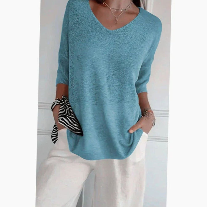 Women's Oversized V-Neck Knit Pullover Sweater Top - Style 1