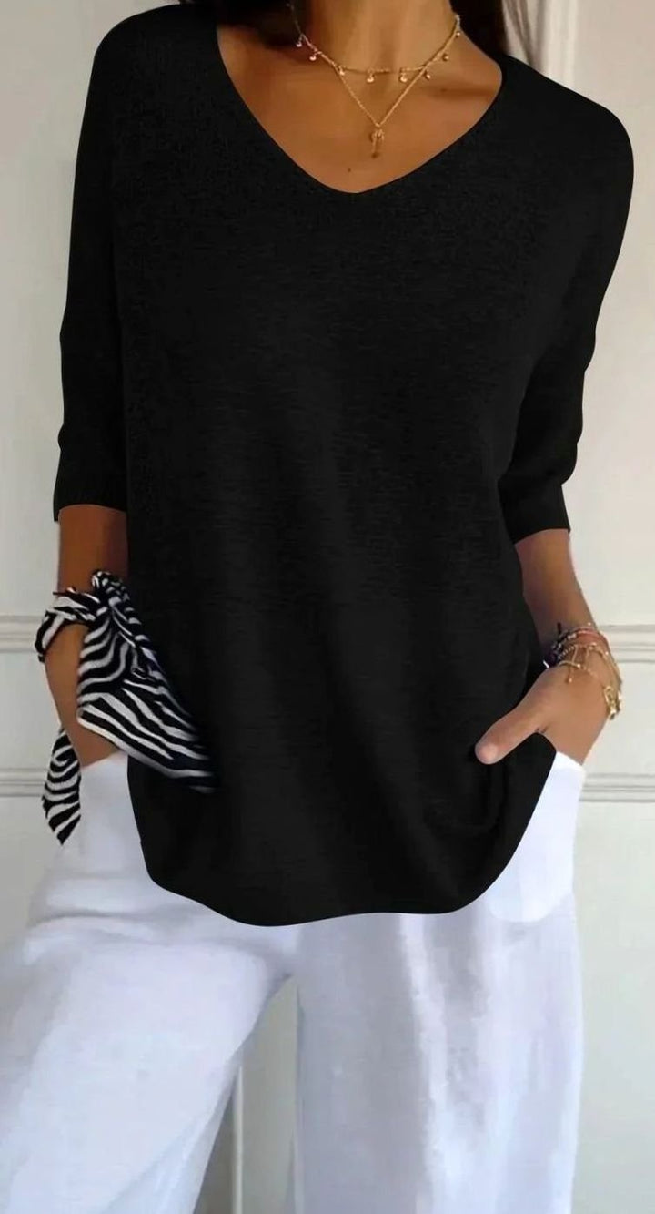 Women's Oversized V-Neck Knit Pullover Sweater Top - Style 4