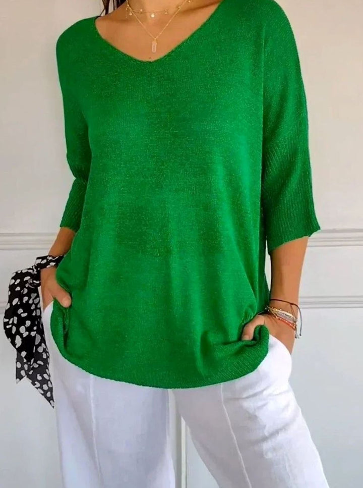 Women's Oversized V-Neck Knit Pullover Sweater Top - Style 5
