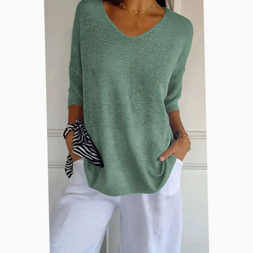 Women's Oversized V-Neck Knit Pullover Sweater Top - Style 9