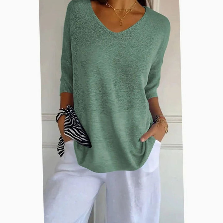 Women's Oversized V-Neck Knit Pullover Sweater Top - Style 9