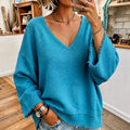 Olivia | Women's Oversized V-Neck Raw-Hem Garment-Washed Sweatshirt