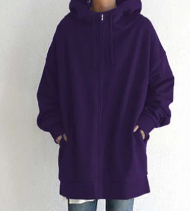 Women's Oversized Zip-Up Drawstring Hoodie Sweatshirt - Purple
