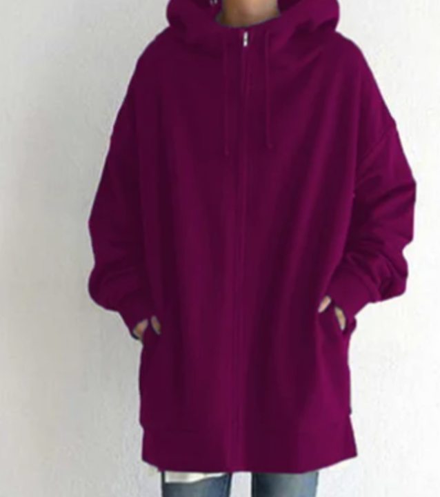 Women's Oversized Zip-Up Drawstring Hoodie Sweatshirt - Violet