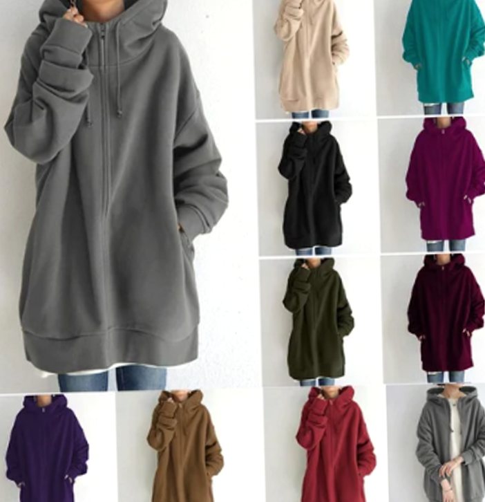 Women's Oversized Zip-Up Drawstring Hoodie Sweatshirt