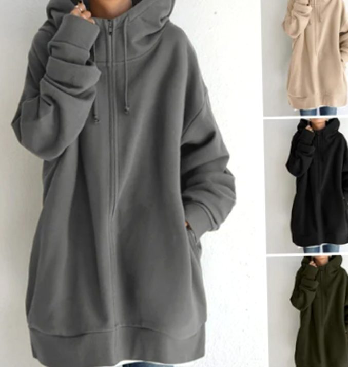 Women's Oversized Zip-Up Drawstring Hoodie Sweatshirt