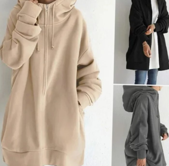 Women's Oversized Zip-Up Drawstring Hoodie Sweatshirt