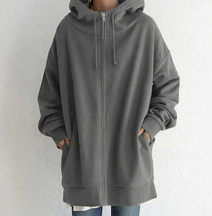 Women's Oversized Zip-Up Drawstring Hoodie Sweatshirt - Gray