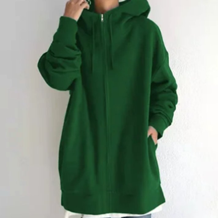 Women's Oversized Zip-Up Drawstring Hoodie Sweatshirt - Green