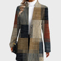 Victoria | Women's Patchwork Plaid Open-Front Long Blazer Coat