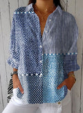 Grace | Women's Patchwork Polka Dot Striped Button-Front Blouse