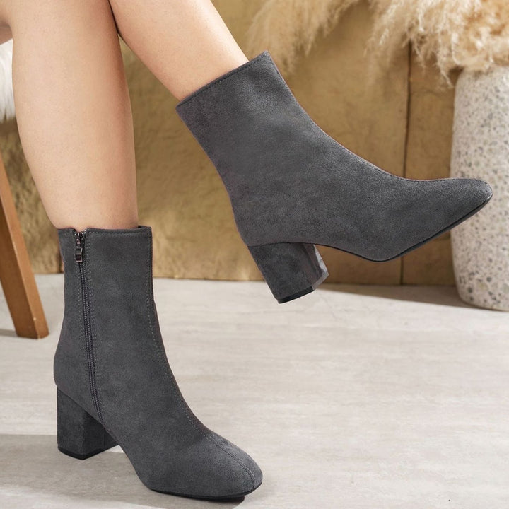 Women's Patent Block-Heel Side-Zip Ankle Boots - Gray
