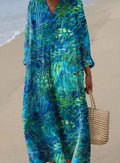 Mia | Women's Peacock Feather Art Print Long Sleeve Maxi Dress