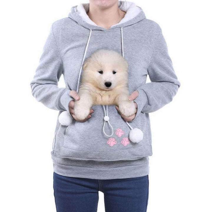 Women's Pet Carrier Pullover Hoodie Paw Print Pouch Sweatshirt