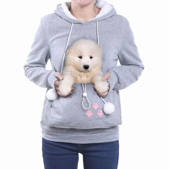 Women's Pet Carrier Pullover Hoodie Paw Print Pouch Sweatshirt