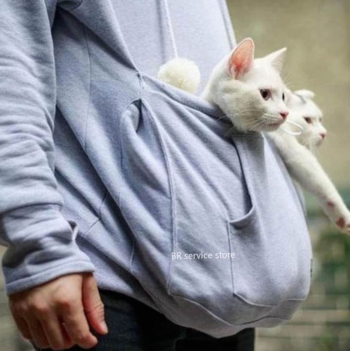 Women's Pet Carrier Pullover Hoodie Paw Print Pouch Sweatshirt