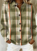 Victoria | Women's Plaid Button-Front Cardigan Relaxed Collar Long Sleeve