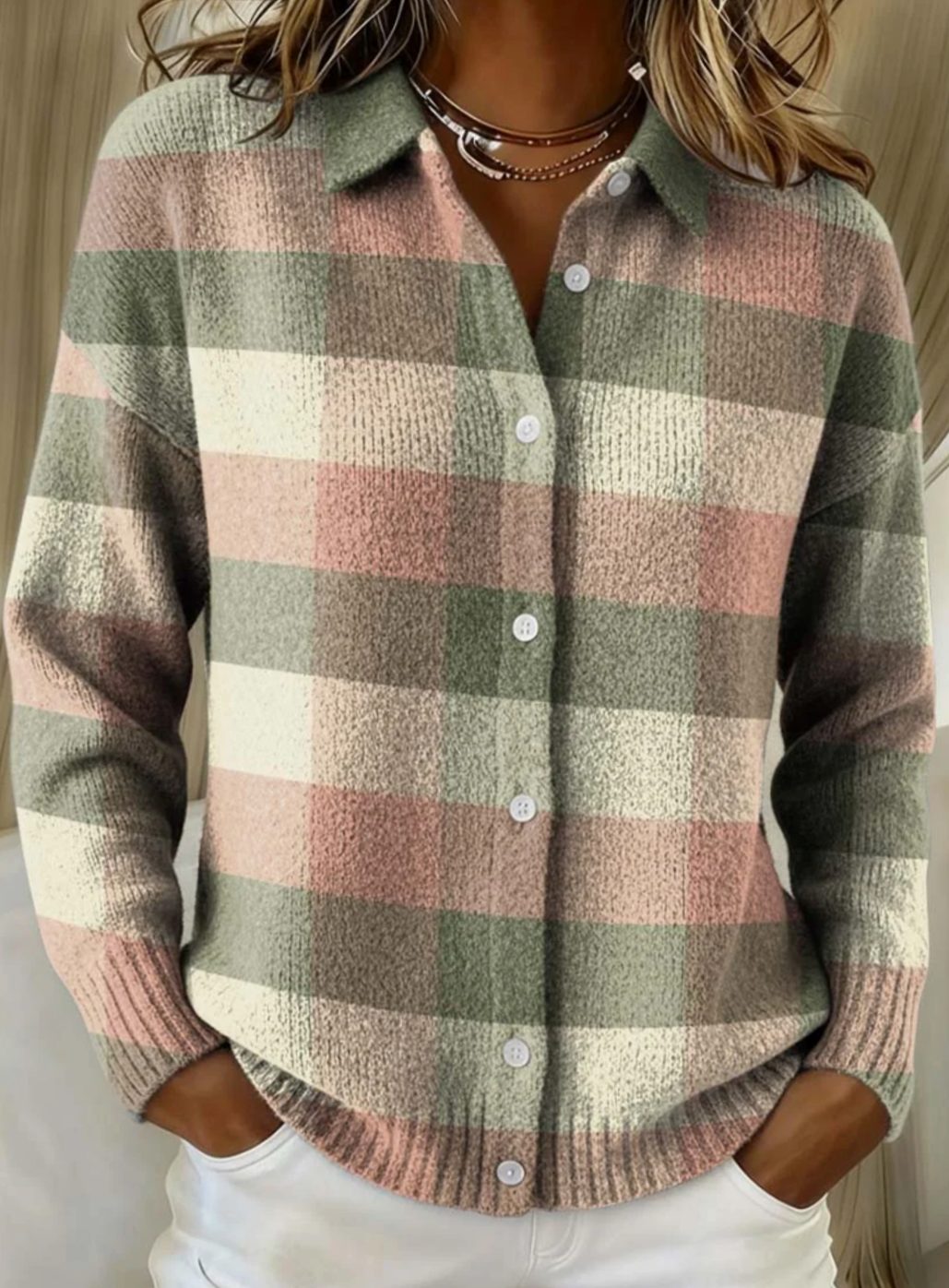 Women's Plaid Button-Front Oversized Knit Cardigan