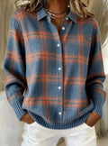 Grace | Women's Plaid Button-Up Relaxed-Fit Knit Cardigan