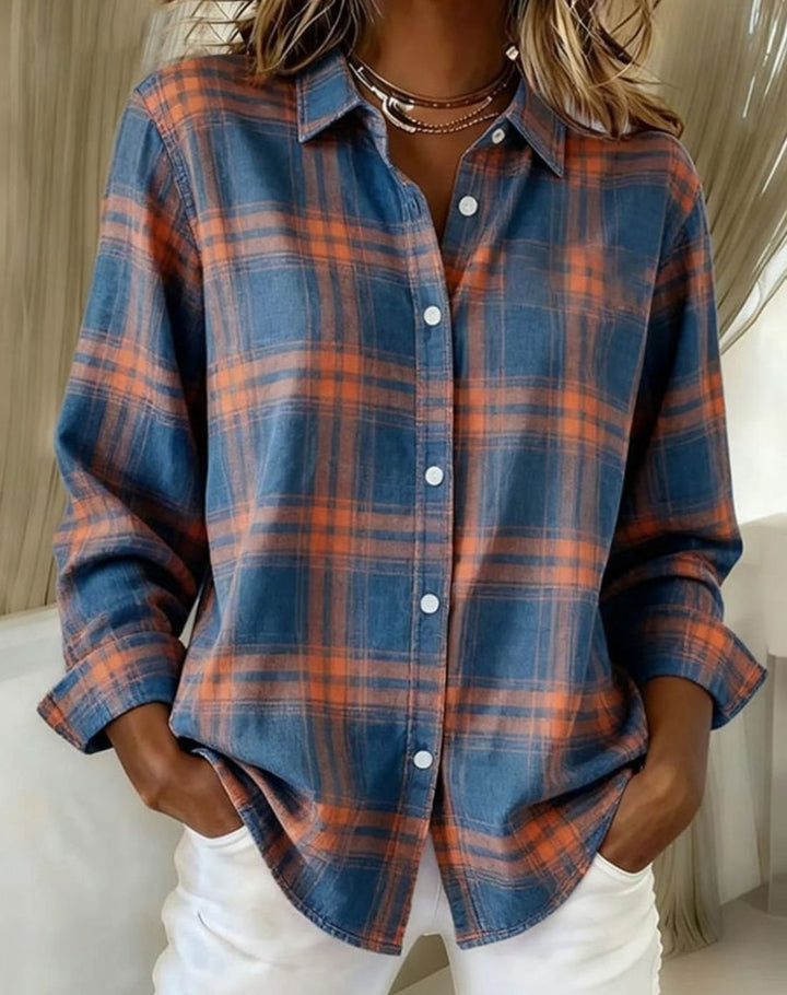 Women's Plaid Cotton Blend Button-Up Overshirt Jacket - Blue