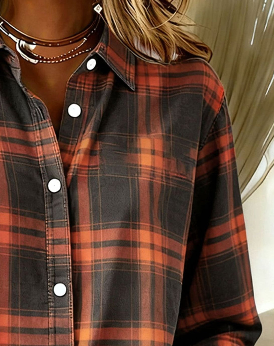 Women's Plaid Cotton Blend Button-Up Overshirt Jacket