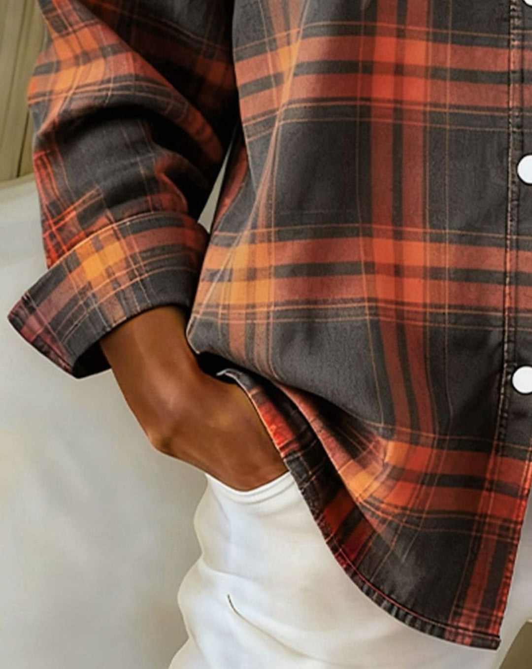 Women's Plaid Cotton Blend Button-Up Overshirt Jacket