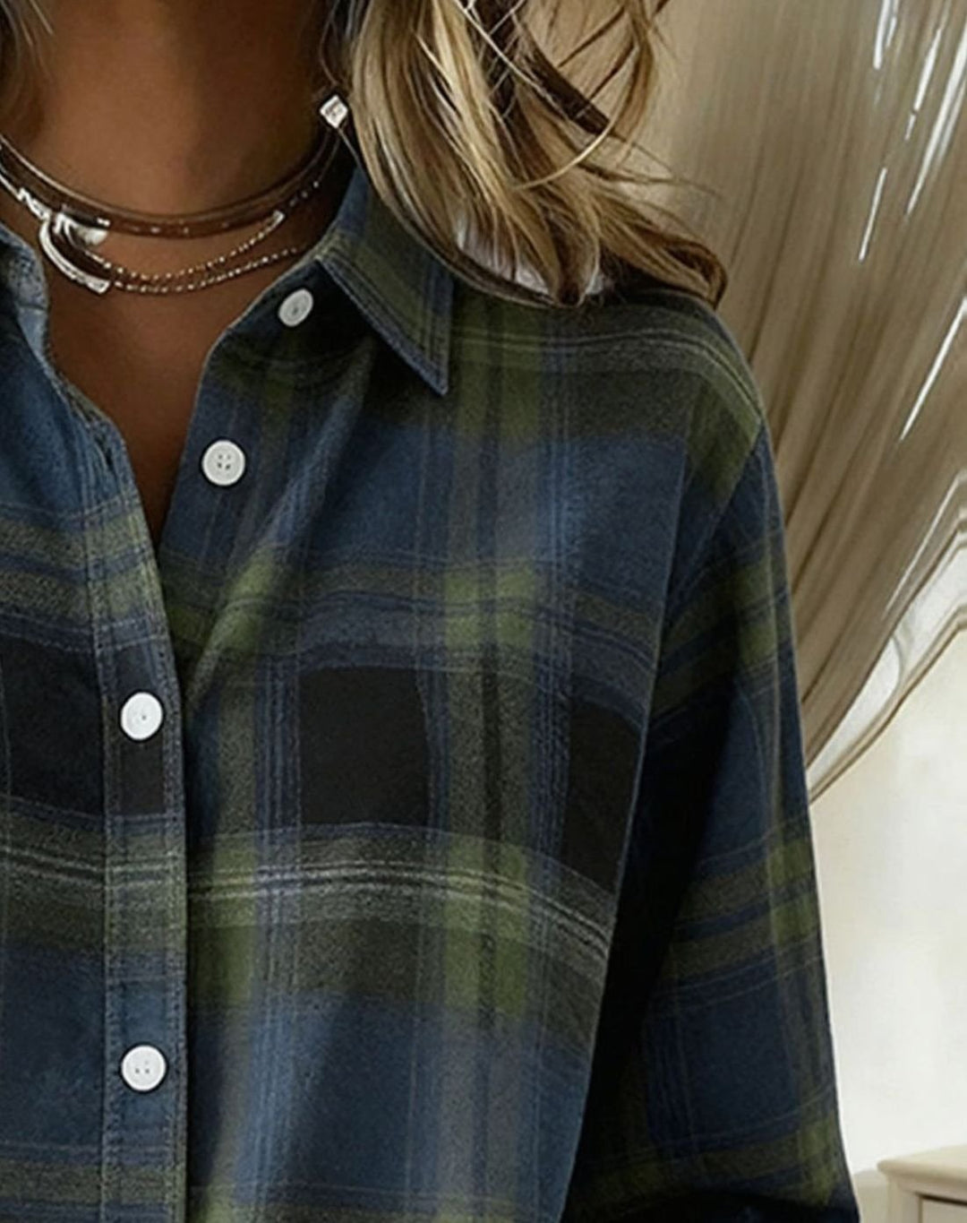 Women's Plaid Cotton Blend Button-Up Overshirt Jacket