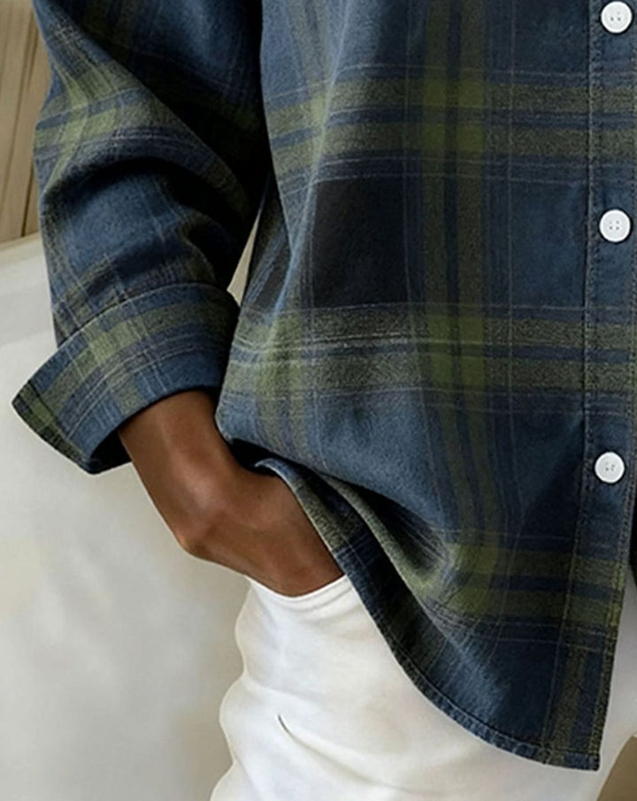 Women's Plaid Cotton Blend Button-Up Overshirt Jacket
