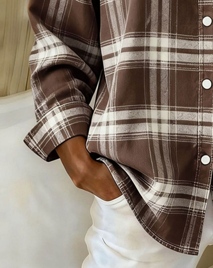 Women's Plaid Cotton Blend Button-Up Overshirt Jacket