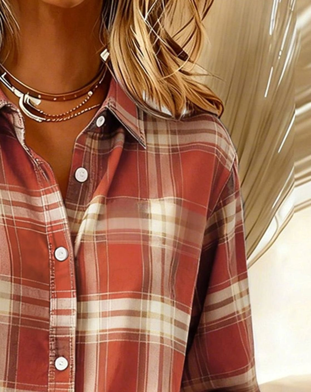 Women's Plaid Cotton Blend Button-Up Overshirt Jacket