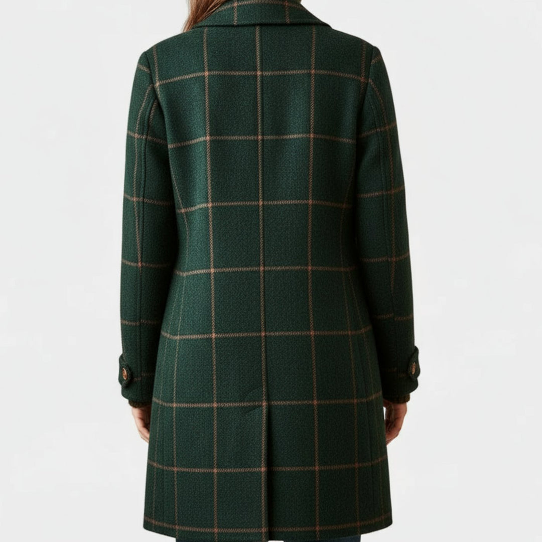 Women's Plaid Tailored Notch-Lapel Button-Front Wool-Blend Coat