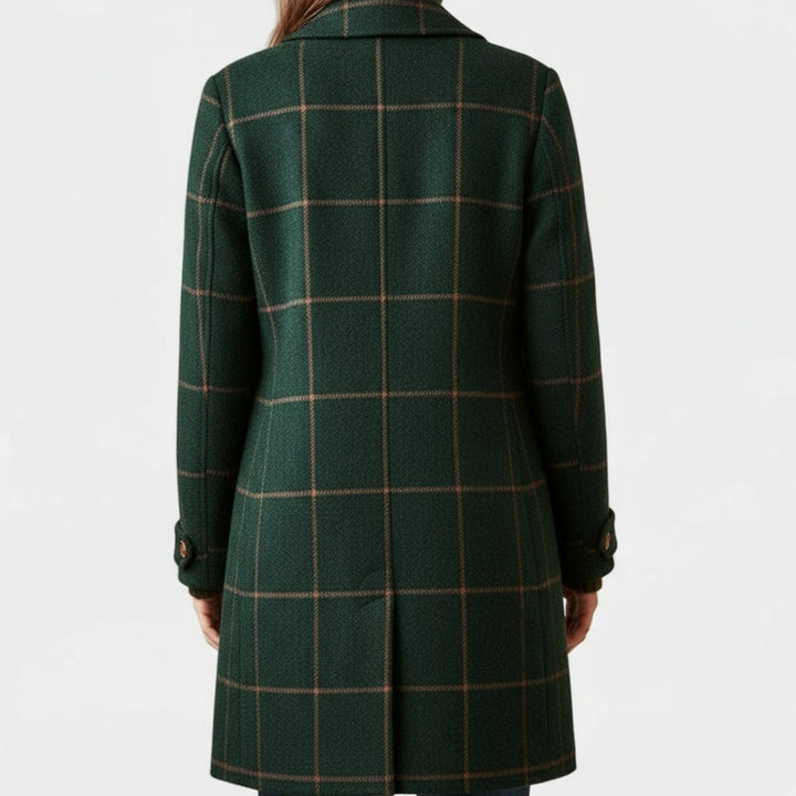 Women's Plaid Tailored Notch-Lapel Button-Front Wool-Blend Coat