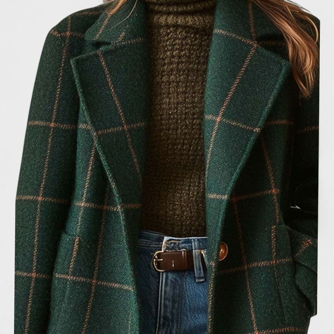 Women's Plaid Tailored Notch-Lapel Button-Front Wool-Blend Coat