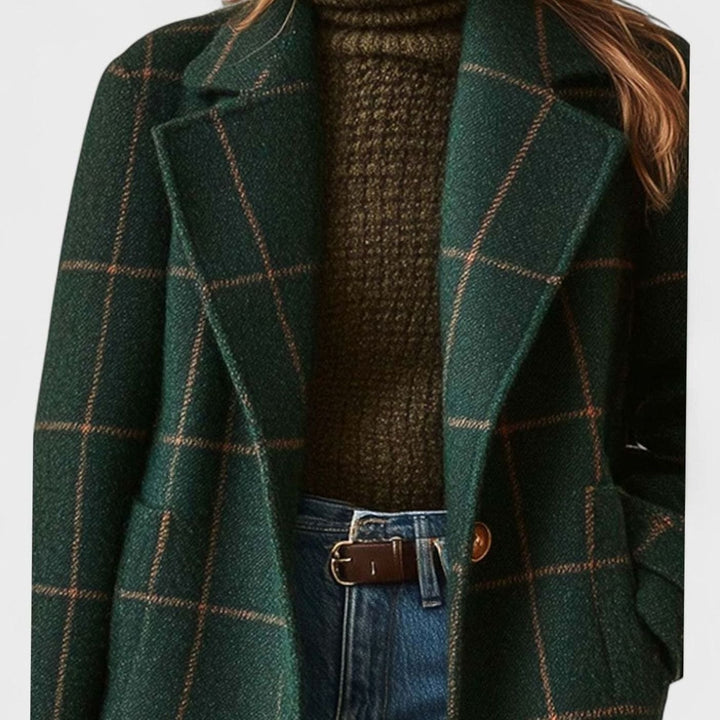 Women's Plaid Tailored Notch-Lapel Button-Front Wool-Blend Coat