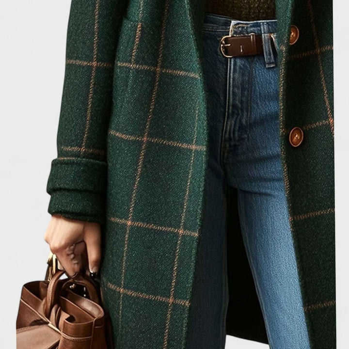 Women's Plaid Tailored Notch-Lapel Button-Front Wool-Blend Coat