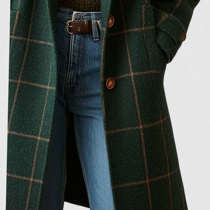 Women's Plaid Tailored Notch-Lapel Button-Front Wool-Blend Coat