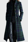 Sophia | Women's Plaid Tartan Mid-Length Single-Breasted Wool-Look Coat