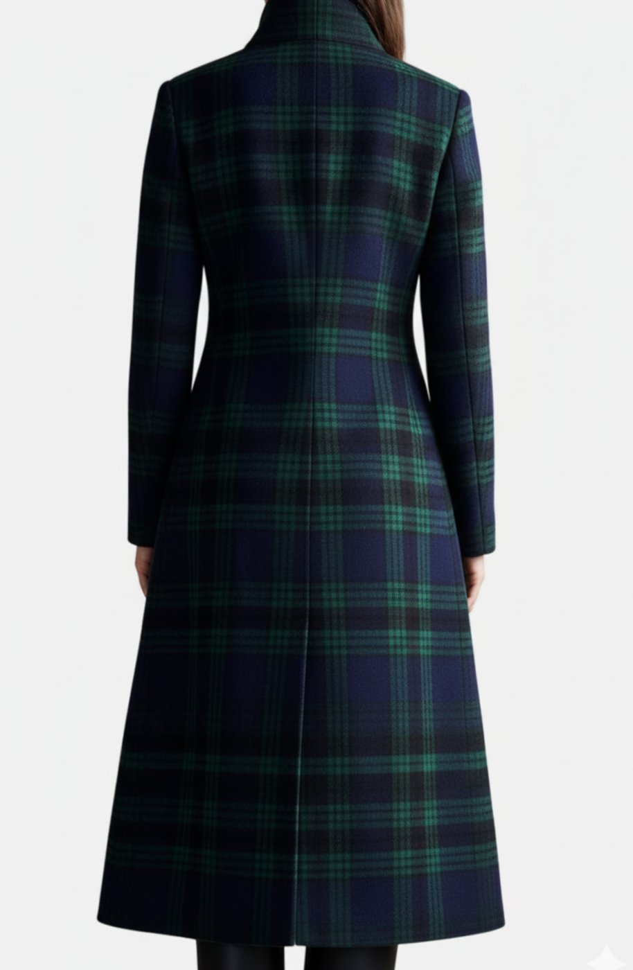 Women's Plaid Tartan Mid-Length Single-Breasted Wool-Look Coat
