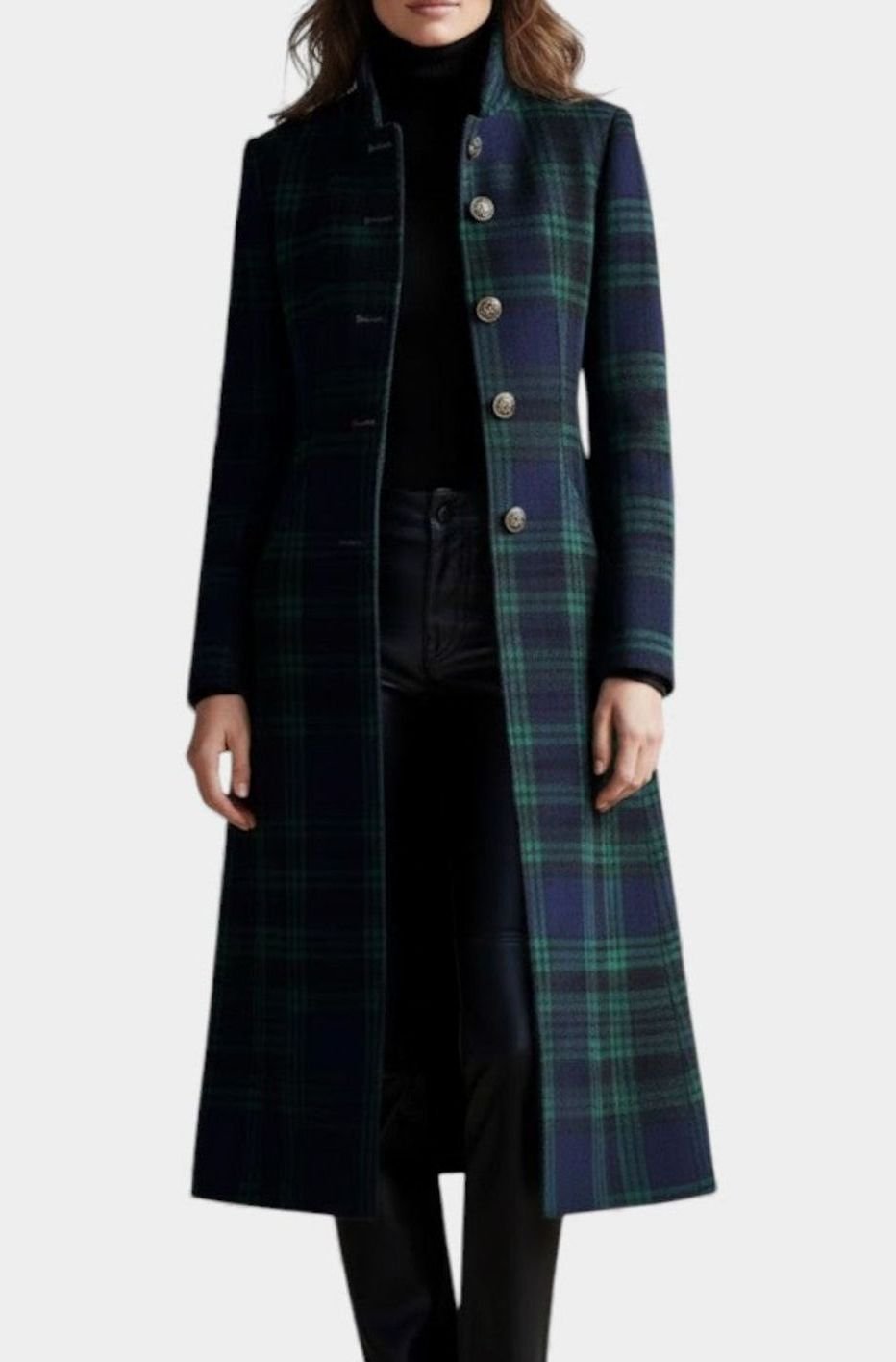 Women's Plaid Tartan Mid-Length Single-Breasted Wool-Look Coat