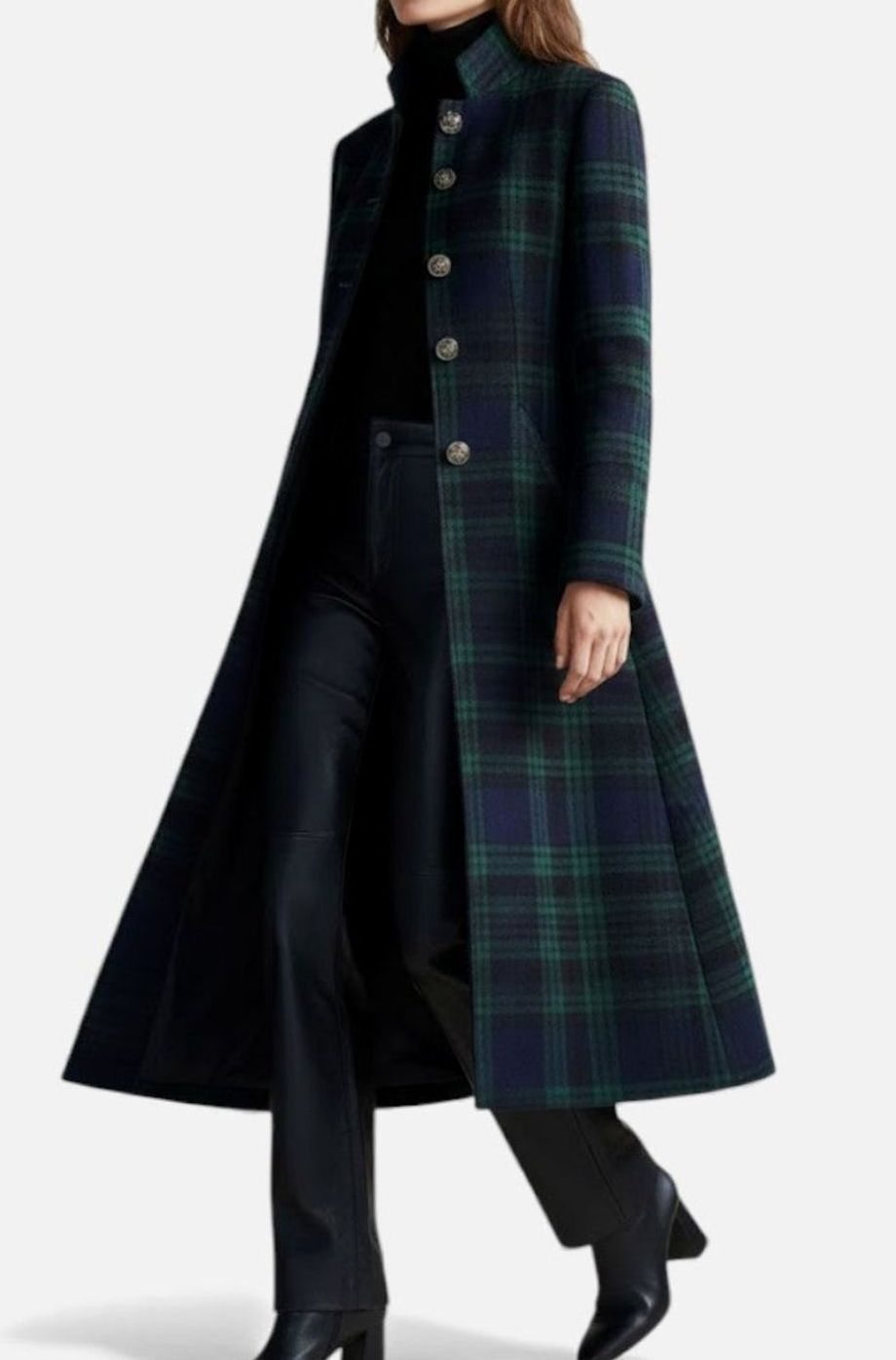 Women's Plaid Tartan Mid-Length Single-Breasted Wool-Look Coat