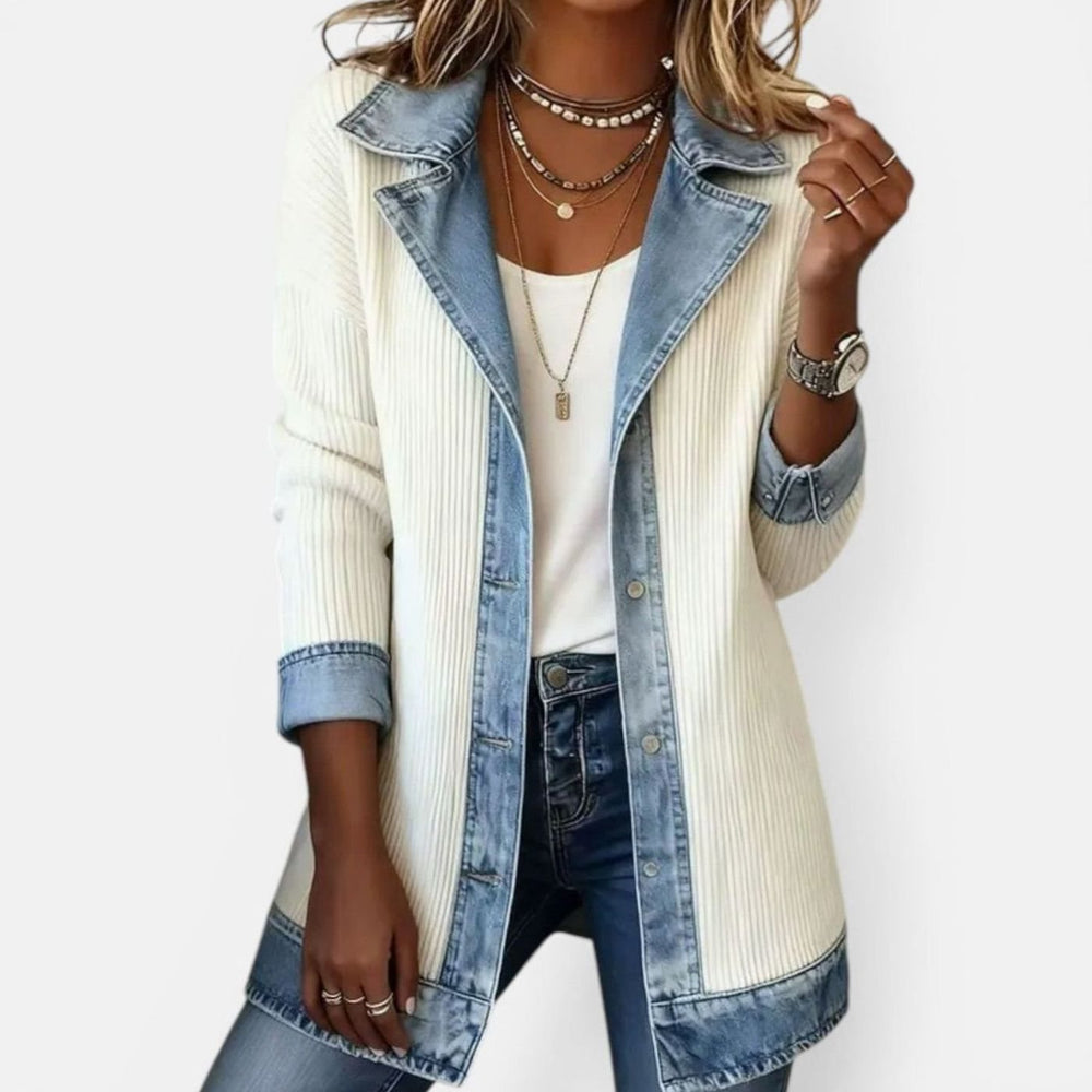 Women's Plus-Size Open-Front Denim-Trim Long Cardigan Sweater - White