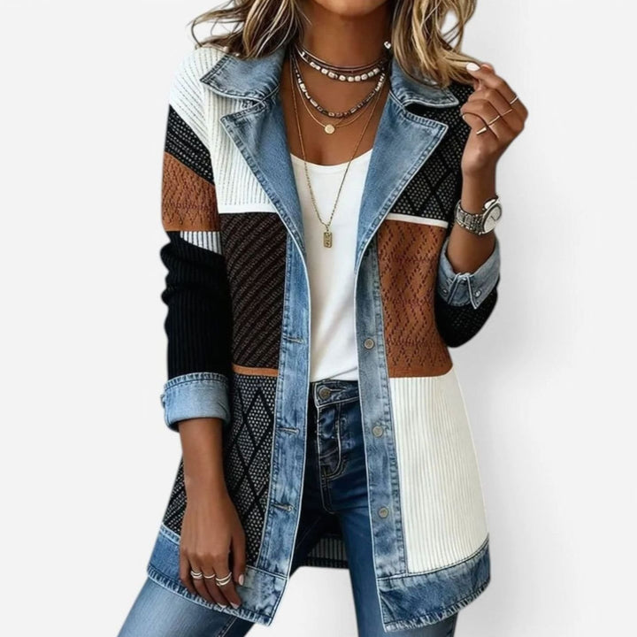 Women's Plus-Size Open-Front Denim-Trim Long Cardigan Sweater - Multicolor