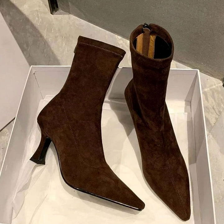 Women's Pointed-Toe Kitten Heel Stretch Sock Ankle Boots