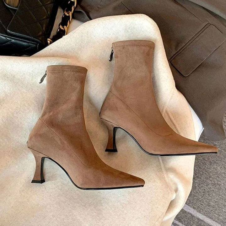 Women's Pointed-Toe Kitten Heel Stretch Sock Ankle Boots