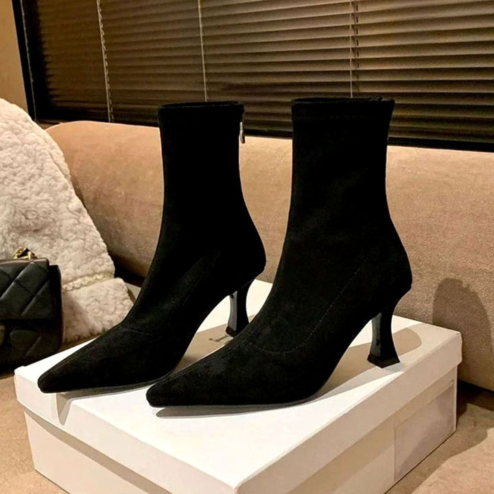 Women's Pointed-Toe Kitten Heel Stretch Sock Ankle Boots