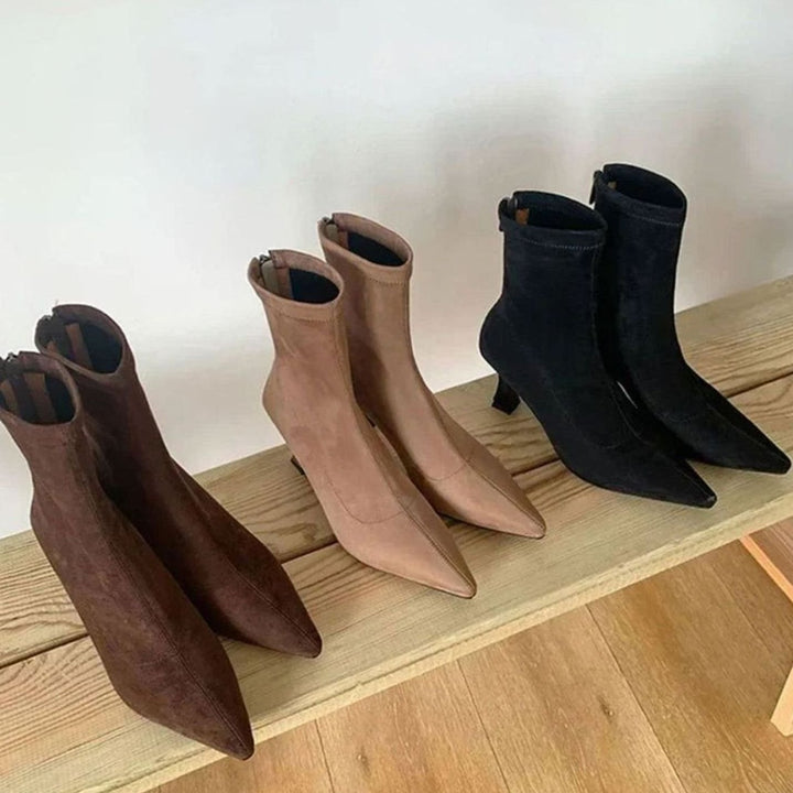 Women's Pointed-Toe Kitten Heel Stretch Sock Ankle Boots