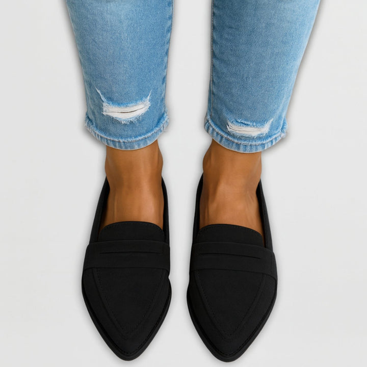 Women's Pointed-Toe Penny Slip-On Suede Loafers - Black